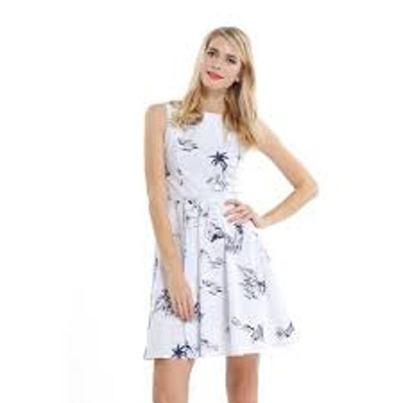 Hawaii Hangover Dress Retro Fit Flare White Map Tiki Dolphin Women Small - Picture 1 of 11